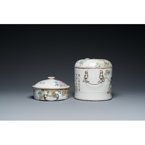 69 - Two Chinese qianjiang cai bowls and covers, Tongzhi mark, 19th C.Dia.: 20 cm - H.: 19 cm (the box)Di... 