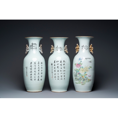 7 - Three Chinese famille rose and qianjiang cai vases, 19/20th C.H.: 57,5 cm
 
 Condition: (UV-checked)... 