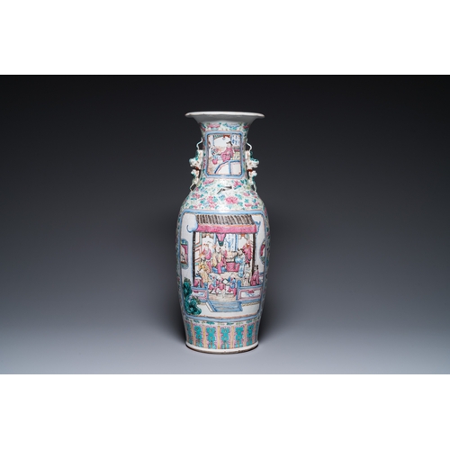 76 - A Chinese famille rose jardiniere and a vase, 19th C.H.: 62 cm (the vase)Dia.: 40 cm - H.: 36 cm (th... 