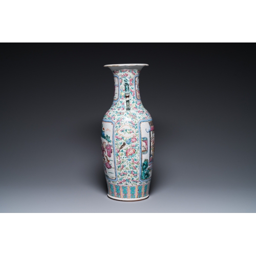 76 - A Chinese famille rose jardiniere and a vase, 19th C.H.: 62 cm (the vase)Dia.: 40 cm - H.: 36 cm (th... 