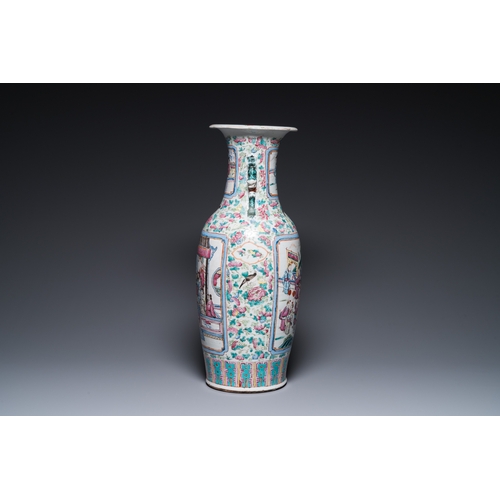 76 - A Chinese famille rose jardiniere and a vase, 19th C.H.: 62 cm (the vase)Dia.: 40 cm - H.: 36 cm (th... 