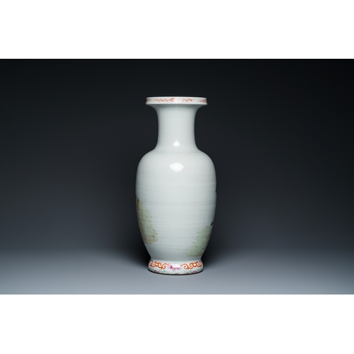 83 - A Chinese famille rose 'narrative subject' vase, Qianlong mark, 19/20th C.H.: 55,5 cm