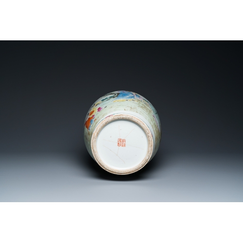 83 - A Chinese famille rose 'narrative subject' vase, Qianlong mark, 19/20th C.H.: 55,5 cm