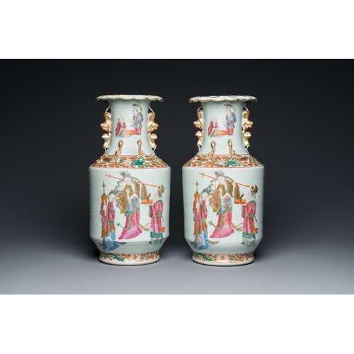 98 - A pair of Chinese Canton famille rose 'immortals' vases, 19th C.H.: 43,5 cm