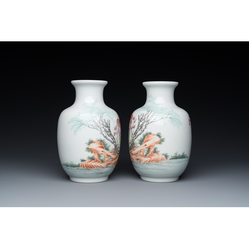 107 - A pair of Chinese famille rose vases, Qianlong mark, 20th C.H.: 19 cm