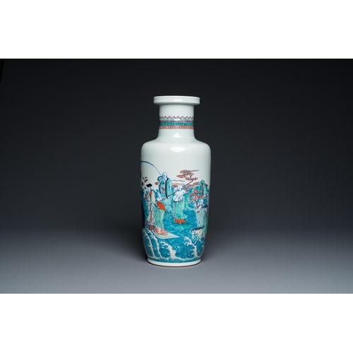 109 - A Chinese doucai 'eighteen Luohan' rouleau vase, 19th/20 C.H.: 45,5 cm