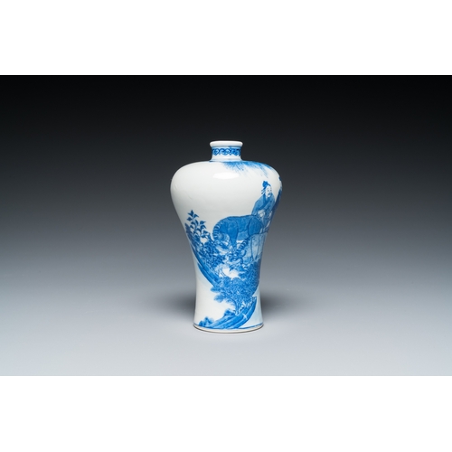 112 - A fine Chinese blue and white 'meiping' vase with farmers with oxen, Qianlong mark, RepublicH.: 14,5... 