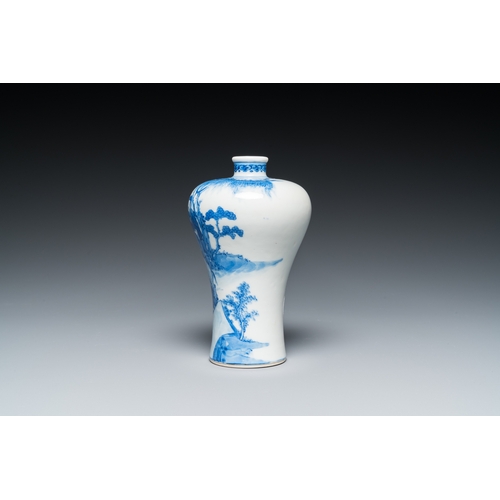 112 - A fine Chinese blue and white 'meiping' vase with farmers with oxen, Qianlong mark, RepublicH.: 14,5... 