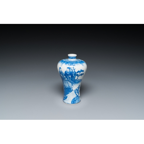 112 - A fine Chinese blue and white 'meiping' vase with farmers with oxen, Qianlong mark, RepublicH.: 14,5... 