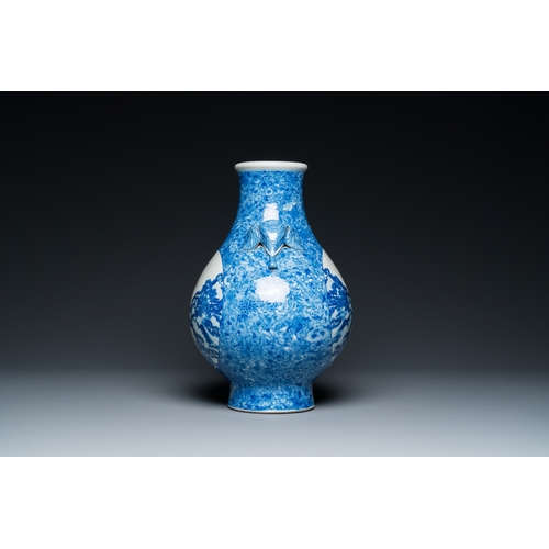 115 - A Chinese blue and white 'hu' vase with elephant head handles, Qianlong mark, RepublicH.: 36 cm
 
 P... 