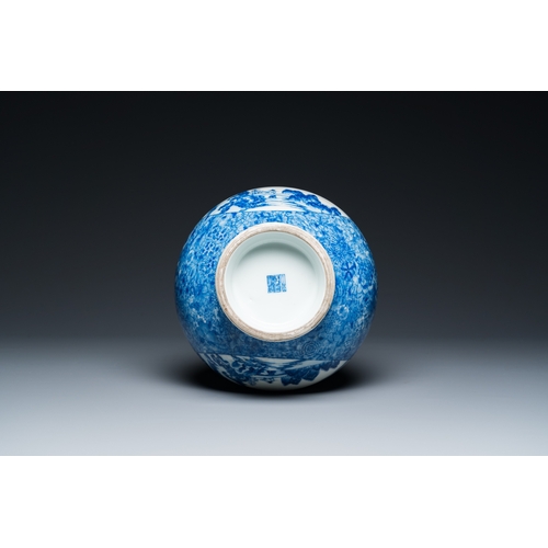 115 - A Chinese blue and white 'hu' vase with elephant head handles, Qianlong mark, RepublicH.: 36 cm
 
 P... 