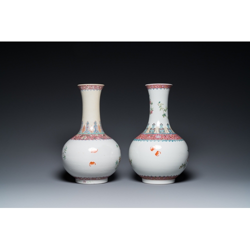 120 - Two Chinese famille rose bottle vases, Hongxian mark, RepublicH.: 40 cm
 
 