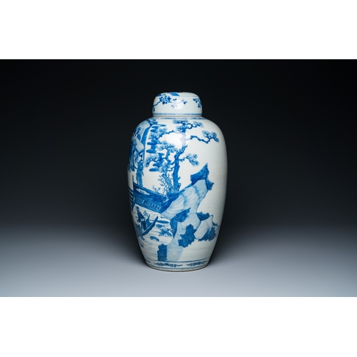 139 - A large Chinese blue and white 'narrative subject' jar and cover, 19th C.H.: 44,5 cm
 
 Provenance: ... 