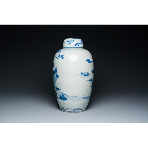 139 - A large Chinese blue and white 'narrative subject' jar and cover, 19th C.H.: 44,5 cm
 
 Provenance: ... 