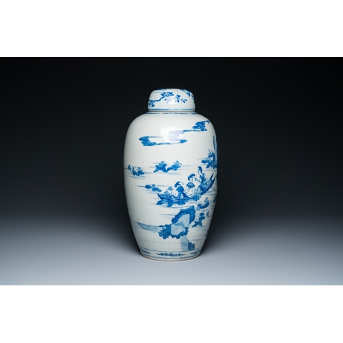 139 - A large Chinese blue and white 'narrative subject' jar and cover, 19th C.H.: 44,5 cm
 
 Provenance: ... 