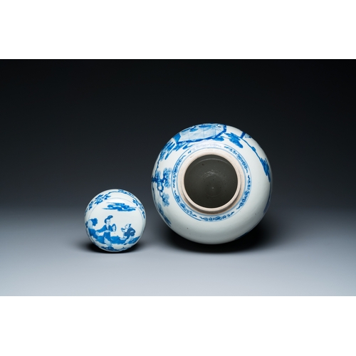 139 - A large Chinese blue and white 'narrative subject' jar and cover, 19th C.H.: 44,5 cm
 
 Provenance: ... 