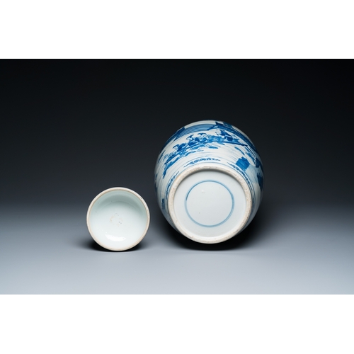 139 - A large Chinese blue and white 'narrative subject' jar and cover, 19th C.H.: 44,5 cm
 
 Provenance: ... 