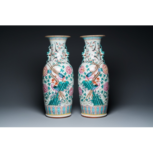 148 - A pair of Chinese famille rose 'phoenixes and pheasants' vases, 19th C.H.: 61,5 cm