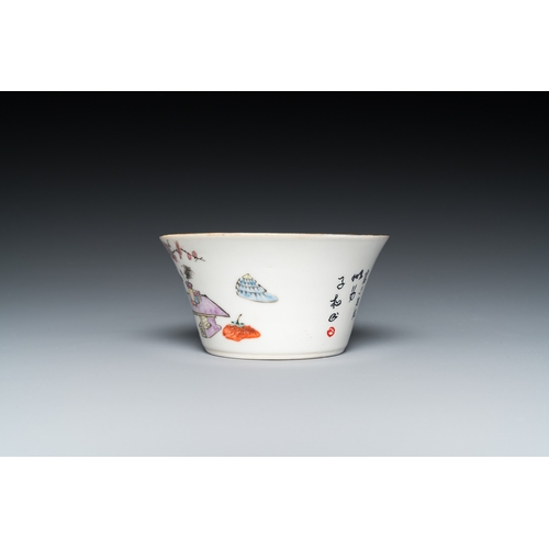 149 - A Chinese qianjiang cai 'erotic subject' bowl, 19th C.Dia.: 10 cm - H.: 5 cm