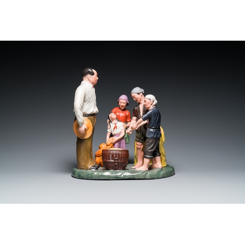 160 - A large Chinese polychrome Cultural Revolution group with Mao, 20th C.H.: 42,5 cm - L.: 41,5 cm... 