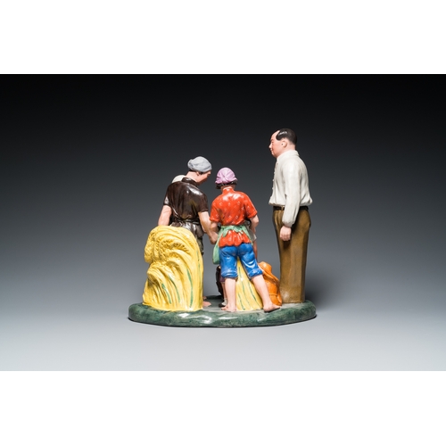 160 - A large Chinese polychrome Cultural Revolution group with Mao, 20th C.H.: 42,5 cm - L.: 41,5 cm... 