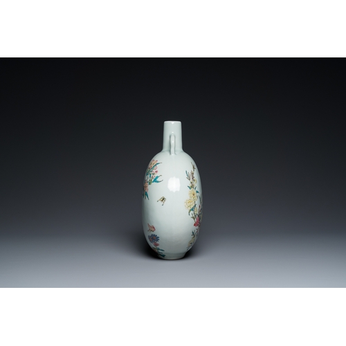 162 - A Chinese famille rose 'bianhu' vase with birds among blossoming branches, Yongzheng mark, 20th C.H.... 