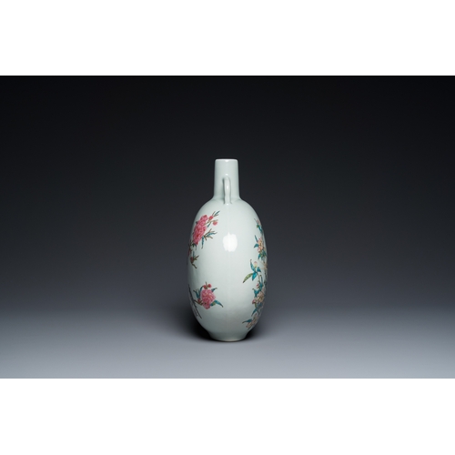 162 - A Chinese famille rose 'bianhu' vase with birds among blossoming branches, Yongzheng mark, 20th C.H.... 