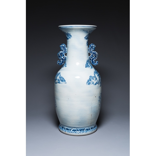 169 - A large Chinese blue, white and copper-red vase with a mountainous river landscape, 19th C.H.: 86 cm... 