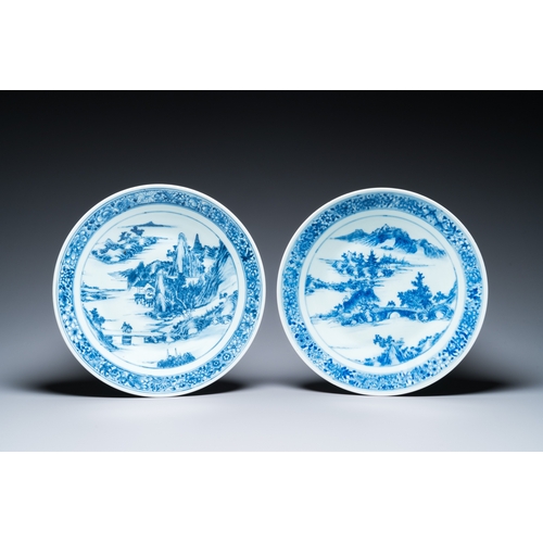 171 - Two Chinese blue and white 'mountainous landscape' dishes, 19th C.Dia.: 37 cm