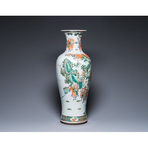 174 - A large Chinese famille verte vase with narrative design, Kangxi mark, 19th C.H.: 88,5 cm... 