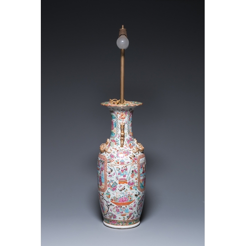 176 - A Chinese Canton famille rose vase mounted as a lamp, 19th C.H.: 64 cm (the vase)H.: 102,5 cm (incl.... 