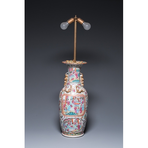 176 - A Chinese Canton famille rose vase mounted as a lamp, 19th C.H.: 64 cm (the vase)H.: 102,5 cm (incl.... 