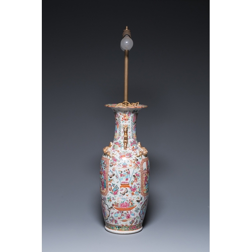 176 - A Chinese Canton famille rose vase mounted as a lamp, 19th C.H.: 64 cm (the vase)H.: 102,5 cm (incl.... 