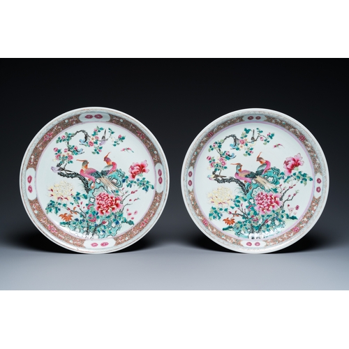 183 - A pair of fine Chinese famille rose 'pheasants' dishes, 19th C.Dia.: 33,5 cm