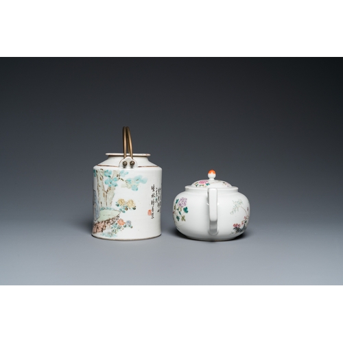 190 - A Chinese qianjiang cai teapot signed Lin Jinshan æè¬¹å and dated 1887 and a famille rose teapot... 