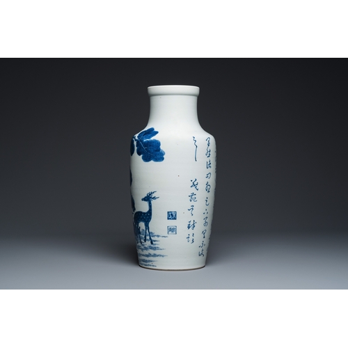 200 - A Chinese blue and white 'deer and crane' vase, Tao Cheng Tang é¶æå  mark, 18/19th C.H.: 42 cm
 ... 