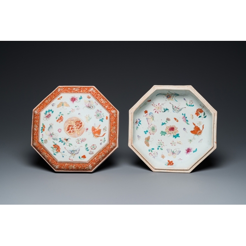 213 - A Chinese famille rose, iron-red and gilt octagonal box and cover with butterflies, YongzhengL.: 27 ... 