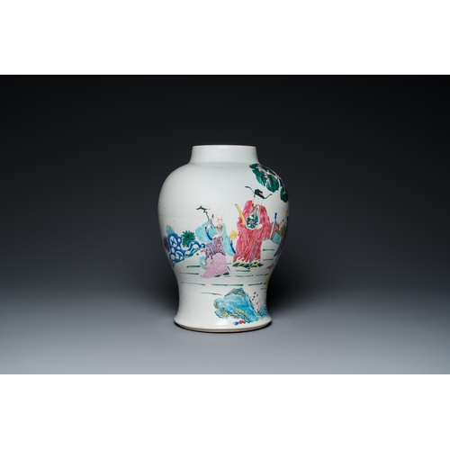 216 - A Chinese famille rose 'Sanxing' vase, YongzhengH.: 35,5 cm