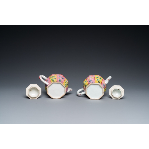 230 - A pair of Chinese octagonal famille rose teapots on stands, YongzhengL.: 14,5 cm (the stands)L.: 15 ... 