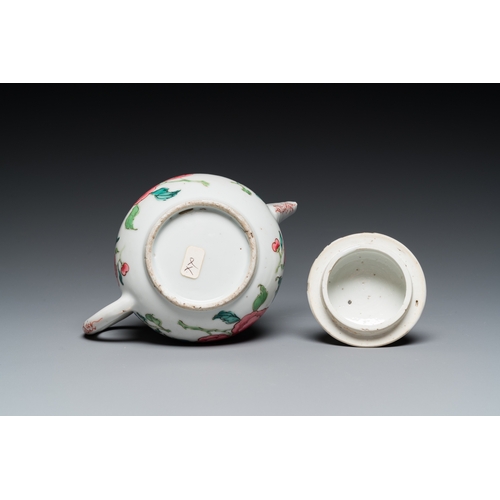 237 - A Chinese famille rose 'peony' teapot and cover, YongzhengL.: 15 cm - H.: 11 cm