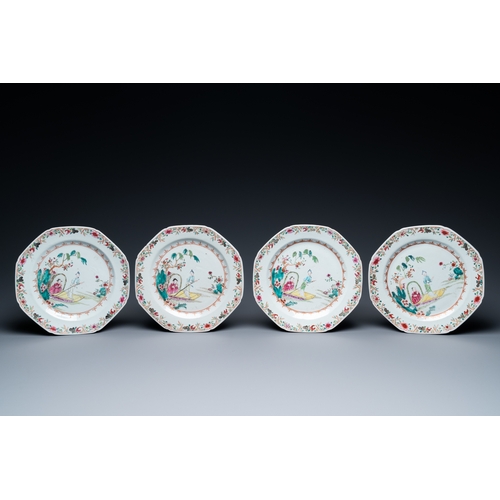 240 - Eight Chinese octagonal famille rose plates with a boat on the water, QianlongDia.: 22 cm... 