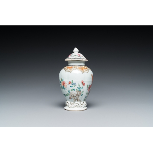 245 - A Chinese famille rose tea caddy with a bird on a rock, YongzhengH.: 13 cm