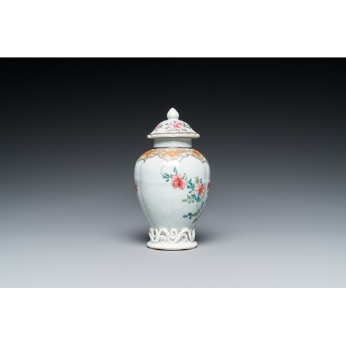 245 - A Chinese famille rose tea caddy with a bird on a rock, YongzhengH.: 13 cm