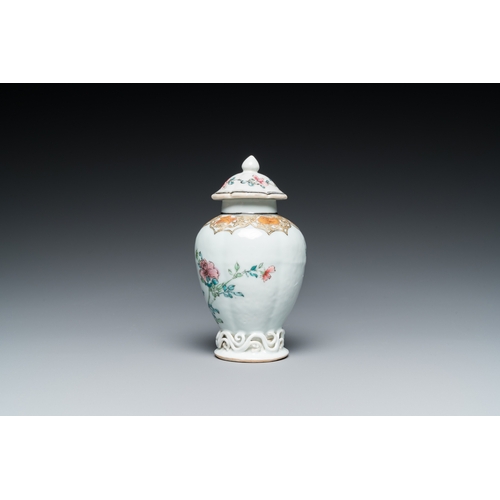 245 - A Chinese famille rose tea caddy with a bird on a rock, YongzhengH.: 13 cm