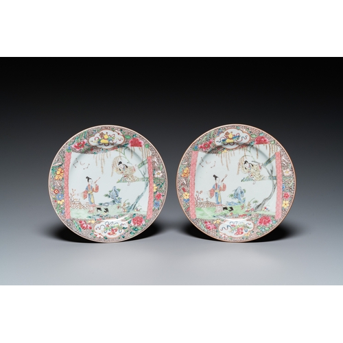 248 - A pair of Chinese famille rose 'Xi Xiang Ji' plates, YongzhengDia.: 23 cm