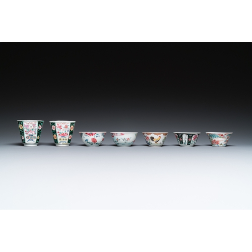 258 - Seven Chinese famille rose cups and saucers, Yongzheng/QianlongDia.: 12,5 cm (the largest saucers) H... 