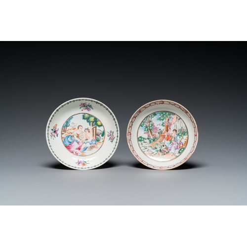 290 - Four pieces of Chinese export porcelain with mythological and romantic subjects, QianlongL.: 14,5 cm... 