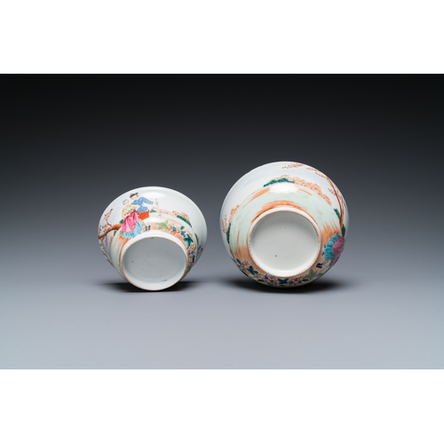 294 - Two fine Chinese famille rose 'European subject' bowls, QianlongDia.: 14 cm - H.: 6,5 cm (the larges... 