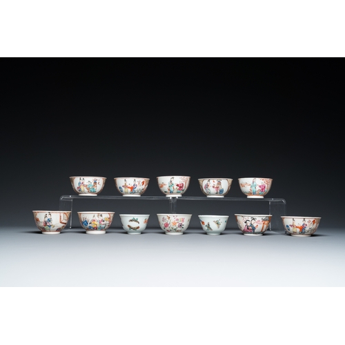 300 - 19 Chinese famille rose cups and 15 saucers, QianlongDia.: 13,5 cm (the largest saucer)L.: 9,5 cm - ... 