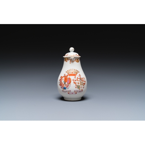 301 - A Chinese famille rose armorial jug and cover with the arms of De Riet and Bouillon for the Dutch ma... 